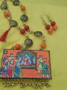 Unique Handpainted Pendant Necklace &amp; Earrings Set