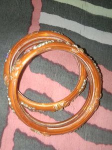 Elegant Orange Bangles with Rhinestones