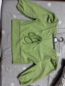 Ribbed V-Neck Tie Top