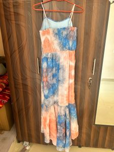 Tie-Dye Print Maxi Dress with Ruffle Hem