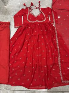 Stunning Red Embroidered Anarkali Gown