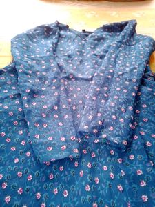 Elegant Blue Floral Wrap Dress