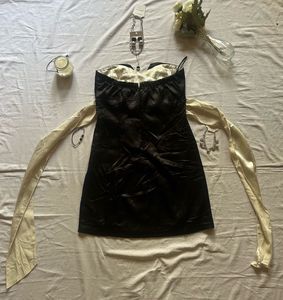 Elegant Black &amp; Gold Strapless Dress