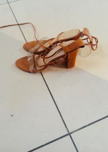 Brown Lace-Up Heeled Sandals