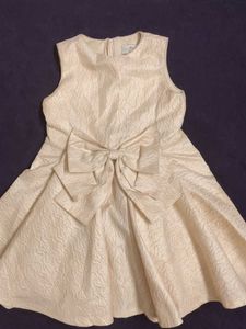 Partywear Glitter  Cream Textured Bow Dres