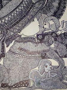Intricate Mandala Artwork with Girl and Dogs