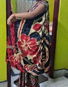 Elegant Golden Floral Print  crepeSaree