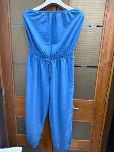 Blue off shoulder jumpsuit