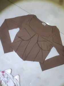 Brown Long Sleeve Corset Top