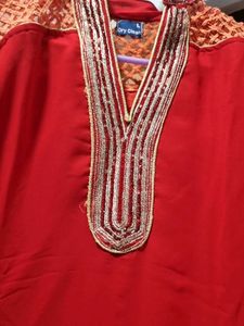 Red Embellished Kurta