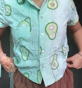 Cute Avocado Print Button-Up Shirt