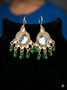 Gold Tone Kundan Drop Earrings