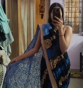 Elegant Black &amp; Blue Saree