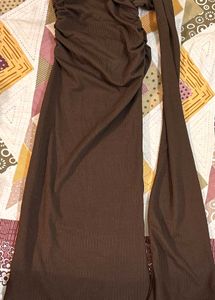 Elegant Brown Maxi Dress With Scarf