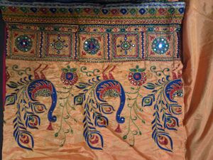 Embroidered Silk Saree with Peacock Motif