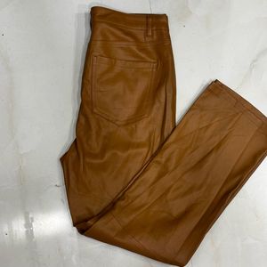 Tan Brown Faux-Leather Pants