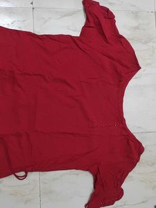 Red Ethnic Kurta with Yellow Tassels