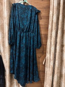 Teal Leopard Print Ruffle Dress