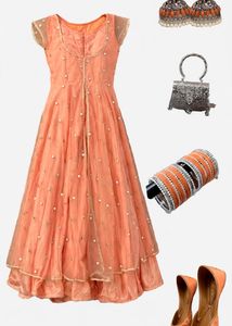 Peach Embellished Anarkali Gown