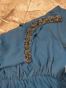 Elegant Teal Dress with Embellished Neckline