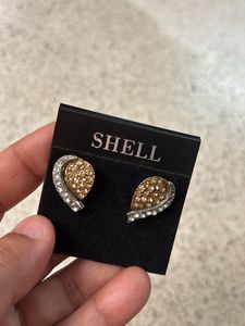Sparkling golden n silver stones Heart Earrings