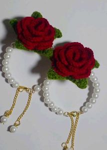 Crocheted Rose & Pearl Bracelets