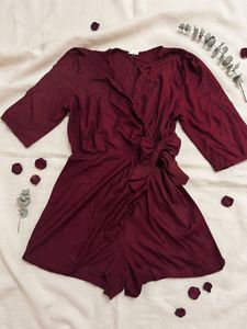 Chic Burgundy Wrap Romper