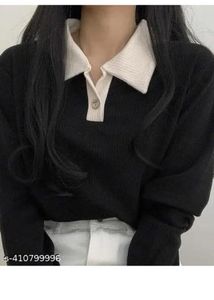 Collared Black Long Sleeve Top