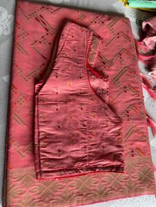 Baby pink cotton saree with blouse