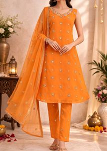 Elegant Orange Embroidered Kurta Set