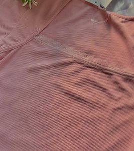 Cute Pink Ribbed Lace Trim Top Littlebox
