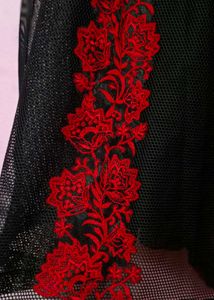 Black  And Red Floral Mesh Dress