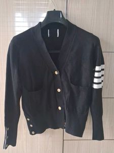 Black Cardigan with White Stripes