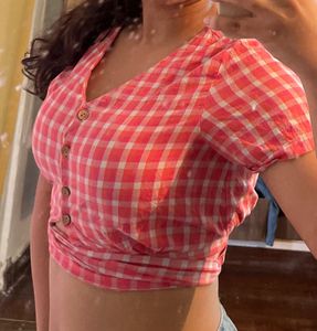 Pink Gingham Crop Top