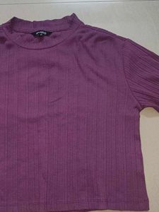 Purple Ribbed Crop Top