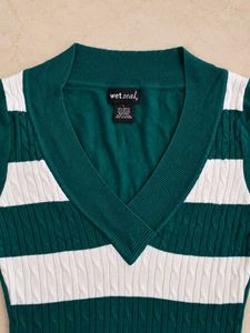 Striped V-Neck Knit Sweater