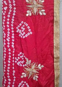 Red bandhani dupatta with embroidery work
