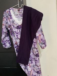 Floral Print Kurta with Lace Detail