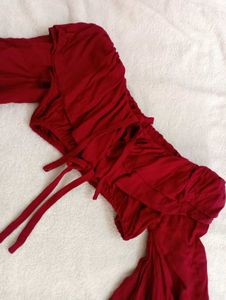 Burgundy Ruffle Off-Shoulder Top
