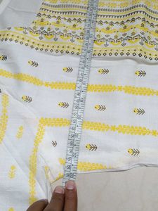 White &amp; Yellow Printed Kurta