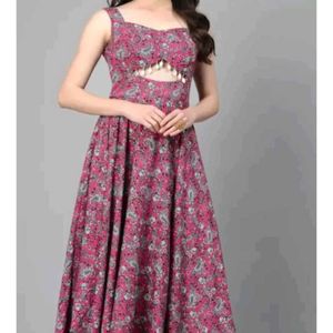 Pink Floral Cutout Maxi Dress M-SIZE
