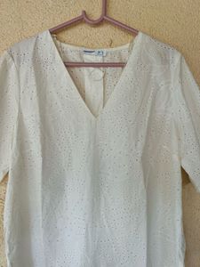 White Eyelet V-Neck Top