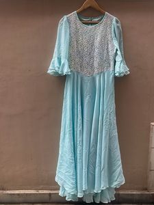 Stunning Light Blue Lace Ethnic Gown