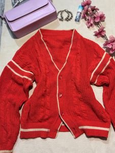 Retro Red Cable Knit Cardigan