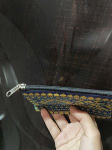 Embroidered Blue &amp; Gold Pouch
