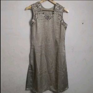 Elegant Embroidered Sleeveless satin Kurta