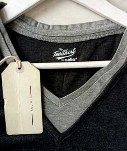 Celio Gray V-Neck Tshirt