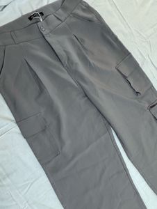 Stylish Grey Cargo Wide-Leg Pants