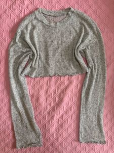 Y2K Grey Cropped Long Sleeve Shirt