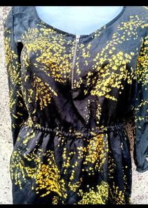 Stylish Dark Blue &amp; Yellow Print Dress